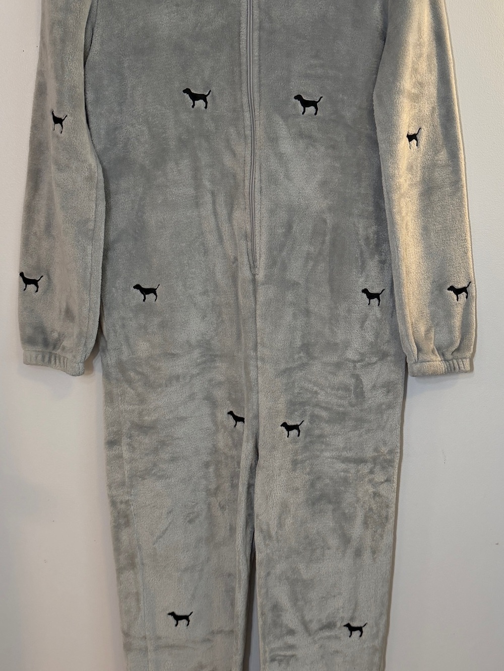 PINK Victoria's Secret Gray fleece Teddy sleep 1 piece pajama XS/S hooded plush